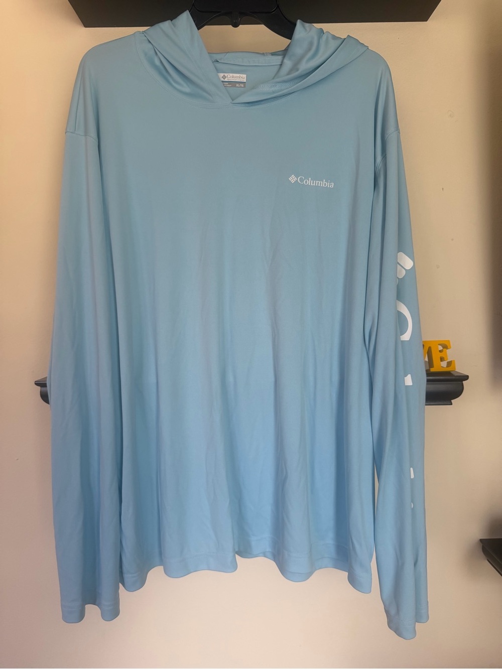 Columbia Light Blue Hooded Sun Shirt with Sleeve Logo